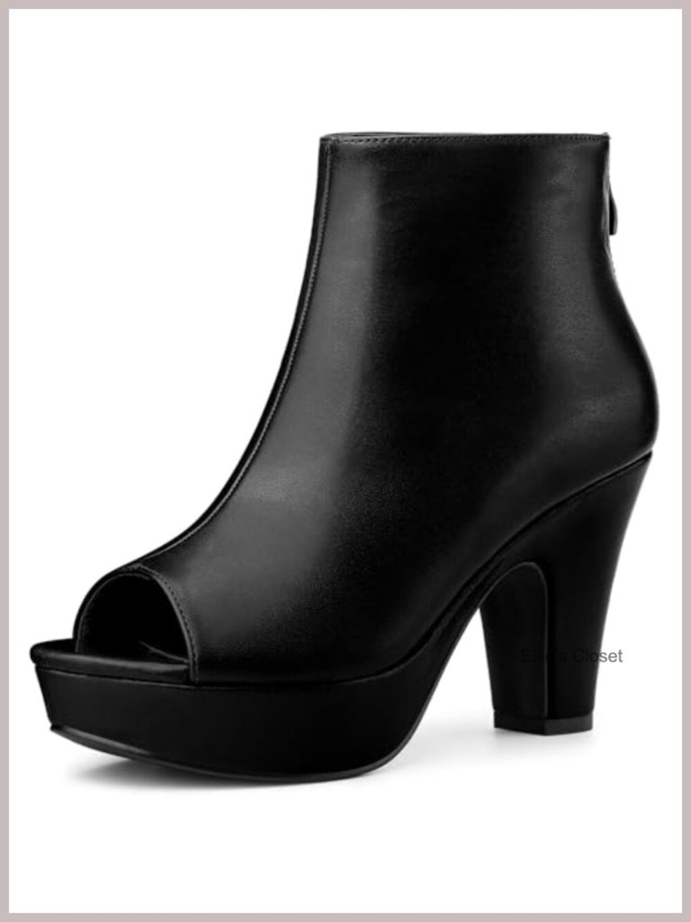 Peep Toe Ankle Boots Back Zip Chunky Heel Platform Faux Leather